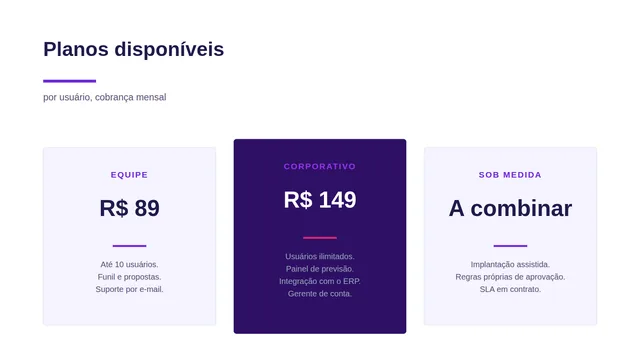 Slide de exemplo: Planos disponíveis